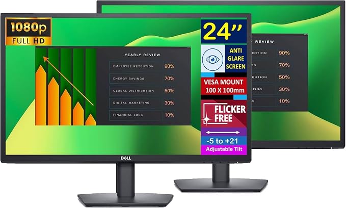 Dell 24" FHD VA 60Hz Flicker Free Monitor, Anti-Glare Display, 1 x DisplayPort - Image 2