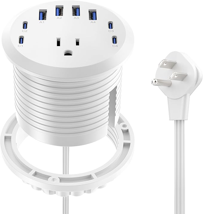 Jgstkcity 65W USB-C Hidden Desktop Power Grommet: 1 AC Outlet, 8 USB Charging by Jgstkcity