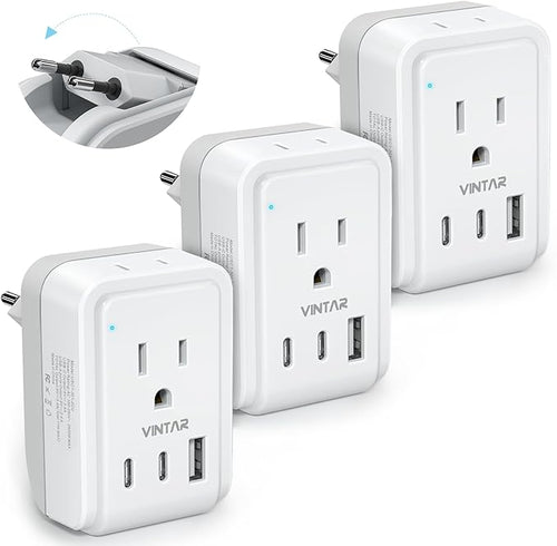 3 Pack European Travel Plug Adapter, VINTAR Foldable International Plug Adapter by VINTAR