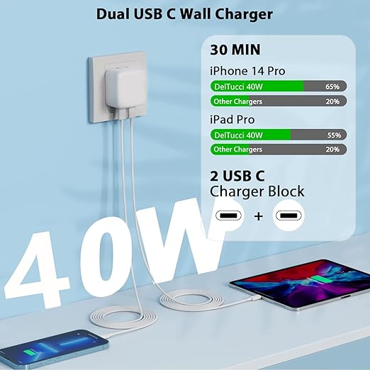 iPhone Charger Fast Charging, 40W Dual USB C Wall Charger Apple MFi Certified - Image 3
