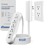 Saker Outlet Concealer Power Strip, 8FT Surge Protector Flat Extension Cord by Saker