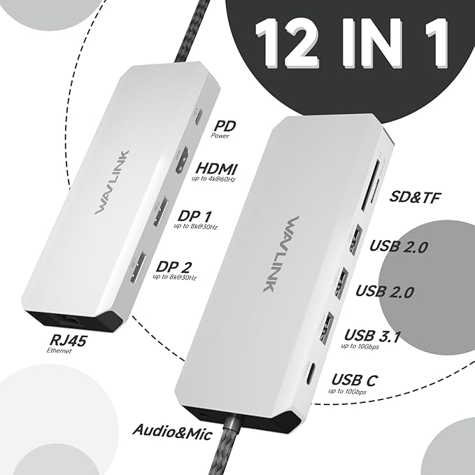 Docking Station Dual Monitor, WAVLINK Displayport Docking Station - Image 2