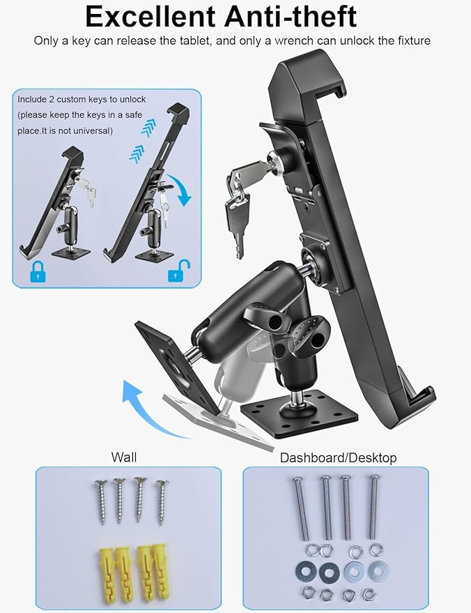 woleyi Anti Theft Heavy Duty Drill Base Tablet Holder Car Mount Dashboard - Image 6