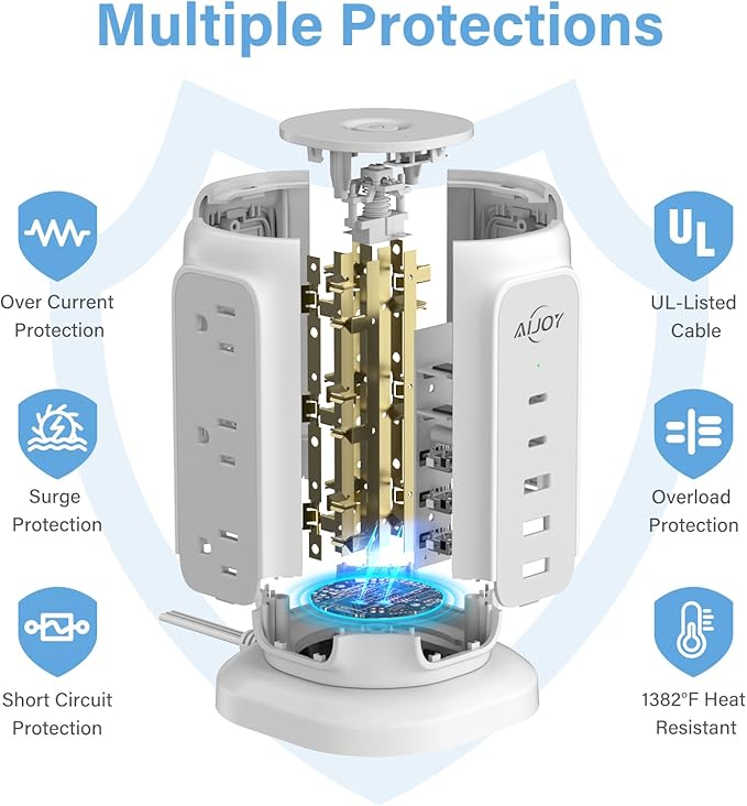AiJoy Flat Plug Power Strip Tower - Image 7