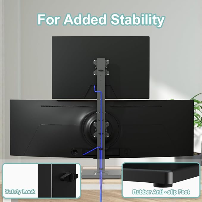Suptek Dual Monitor Stand with Base Vertical Stack Screen Free-Standing Monitor - Image 5