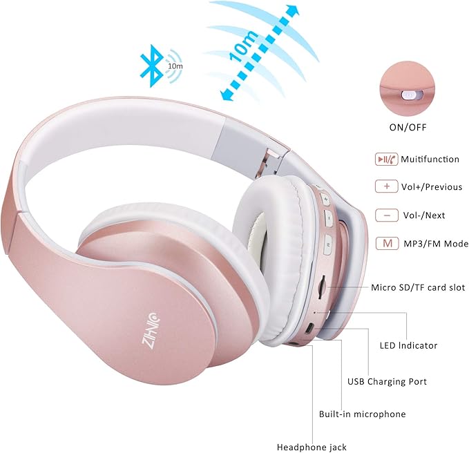ZIHNIC Bluetooth Headphones Over-Ear, Foldable Wireless and Wired Stereo - Image 6