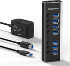 USB Hub 3.0 Powered Rosonway Aluminum 7 Ports USB 3.0 Data Hub Splitter by Rosonway