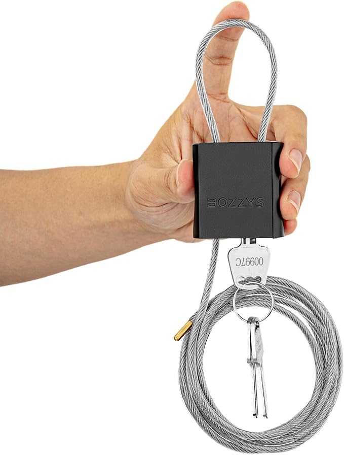 Cable Lock with 3 Keys | L 6.56ft, D 1/6in Adjustable Steel Cable Padlock | by BOZZYS