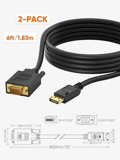CableCreation DP to VGA Cable 6 FT, DP Male to VGA Male Cable - Image 7