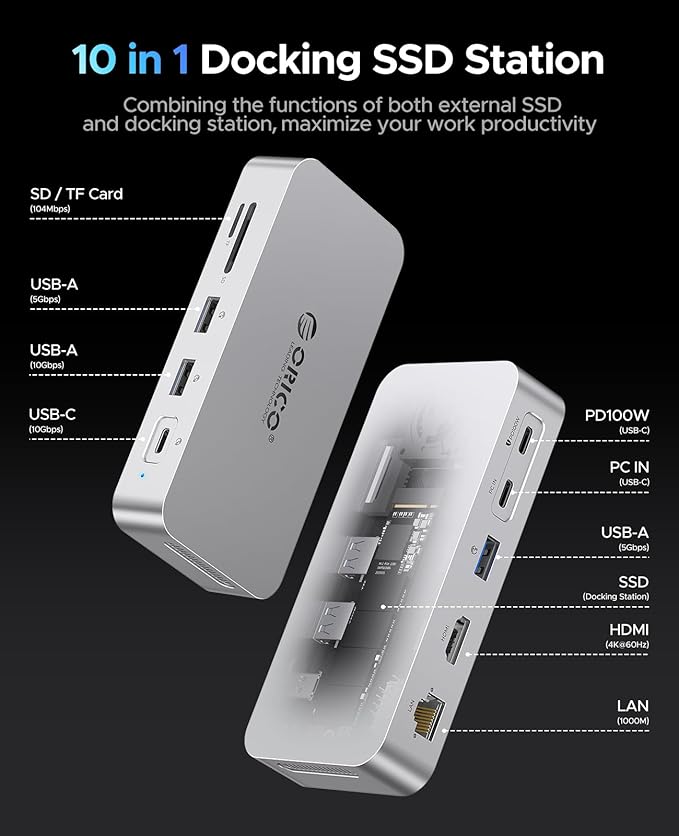 ORICO 512 GB External SSD Docking Station, SSD Expansion + Hub Extension - Image 7