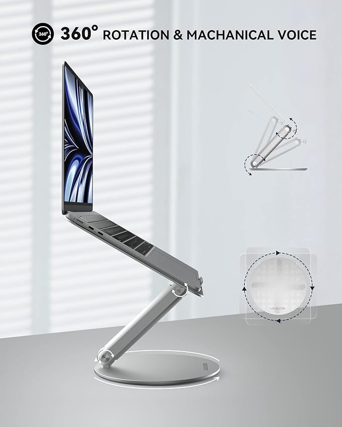 LULULOOK Laptop Stand for Desk 2025, 360 Rotating Adjustable Laptop Riser - Image 2