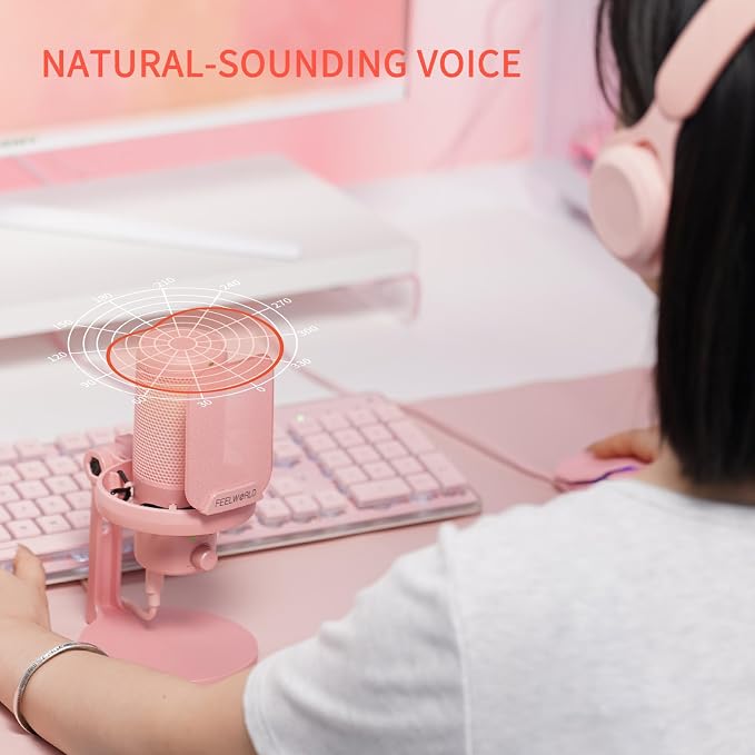FEELWORLD VM1 Pink Gaming PC USB Microphone Condenser Mic - Image 6