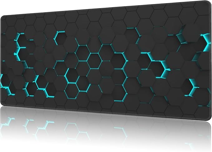 Mouse Pad Large Abstract Hexagonal Neon Non-Slip Game Desk Mat by NIYLYNSYN