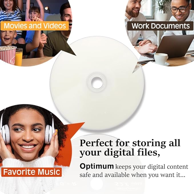 OPTIMUM CD-R Blank Disc 700MB 52X Moisture Resistant White Inkjet Hub Printable - Image 7