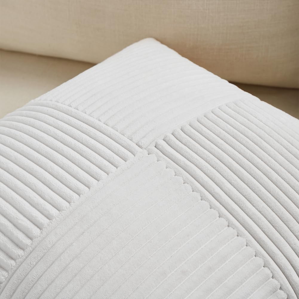 Fancy Homi 2 Packs Pure White Decorative Throw Pillow Covers 20x20 Inch for Living Room Couch Bed Sofa, Rustic Farmhouse Boho Home Decor, Soft Corss Corduroy Patchwork Accent Cushion Case 50x50 cm