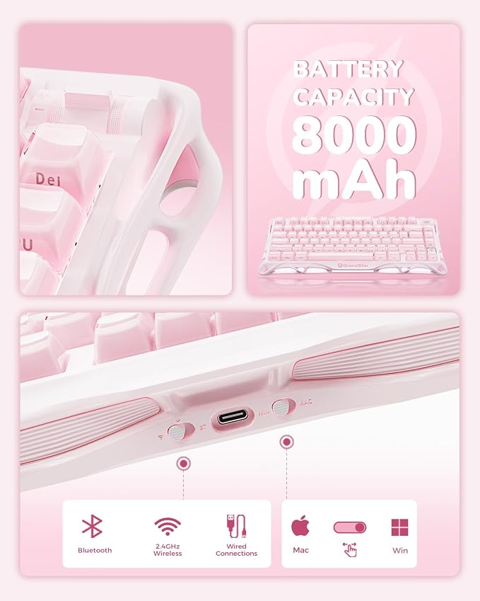 GravaStar Mercury K1 75% Pink Wireless Keyboard, Aluminum Alloy Exoskeleton - Image 5