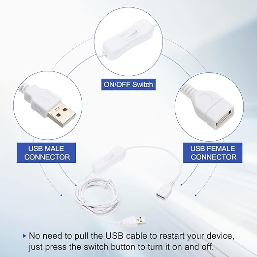 MECCANIXITY USB Cable with ON/Off Toggle Switch, USB Male to Female Extension - Image 3