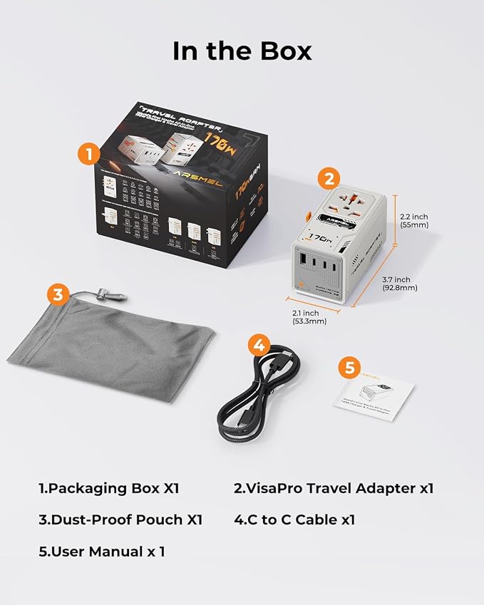 170W GaN Universal Travel Adapter, Worldwide All-in-One International Plug - Image 8