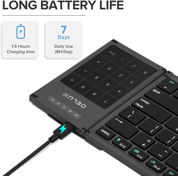 DeLUX Full Size Folding Keyboard 78 Keys, Wireless Bluetooth Keyboard - Image 3