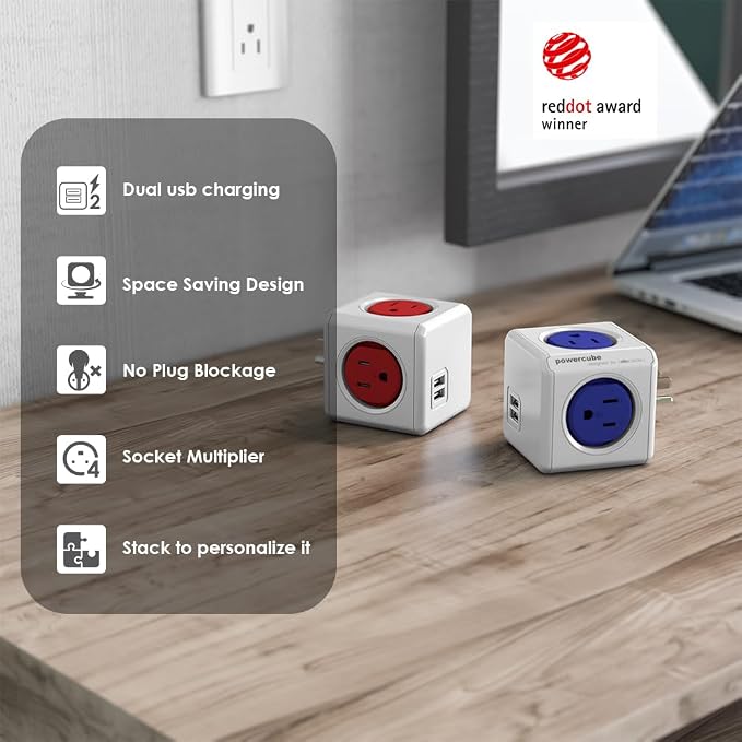 USB Wall Plug, Allocacoc PowerCube |Original|, 4 Outlets and 2 USB Ports - Image 3