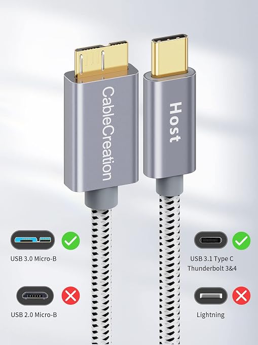CableCreation 1FT USB C to Micro B Cable, 10Gbps Speed External Hard Drive - Image 2