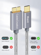 CableCreation 1FT*2 USB C to Micro B Cable, 10Gbps Speed External Hard Drive - Image 2