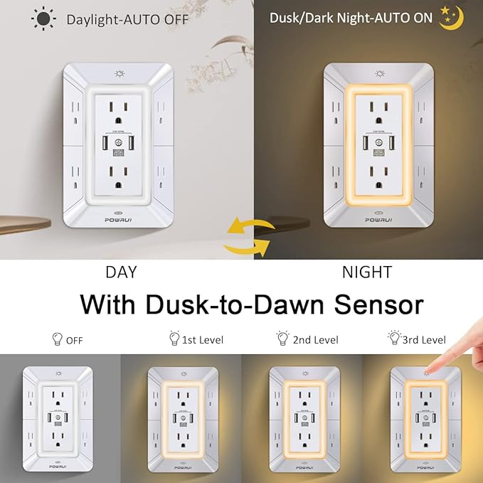 POWRUI Multi Plug 6 Outlet Surge Protector Extender - Image 4