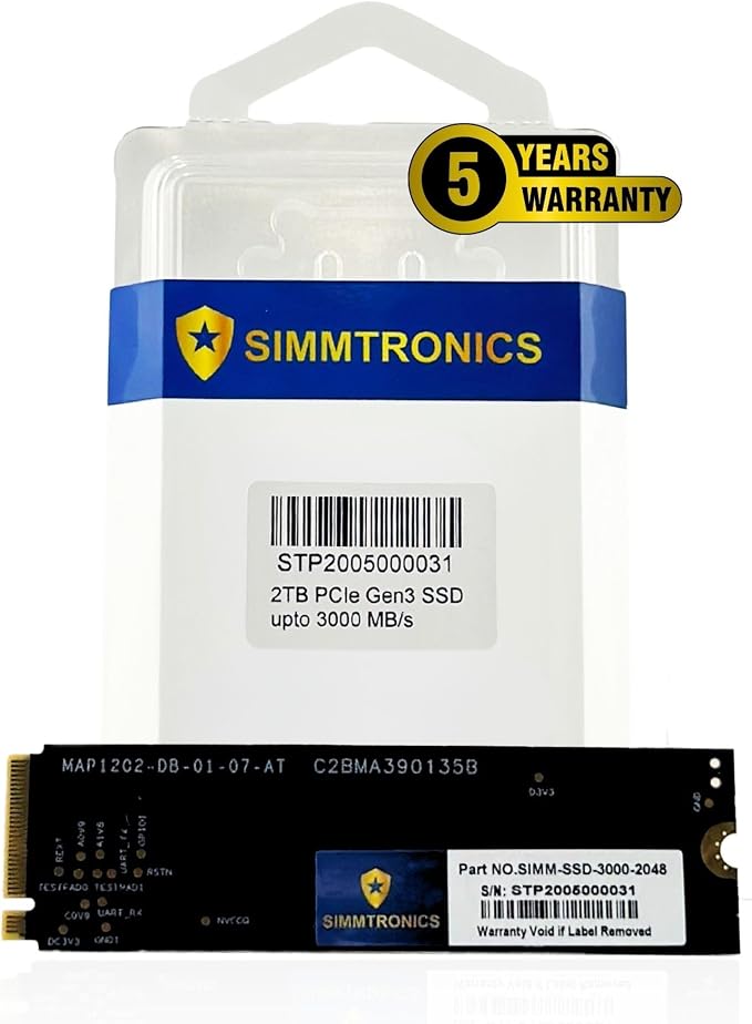 2TB PCIe 3.0 NVMe M.2 SSD | Up to 3500/3000MB/s Read/Write | DRAM Cache by Simmtronics