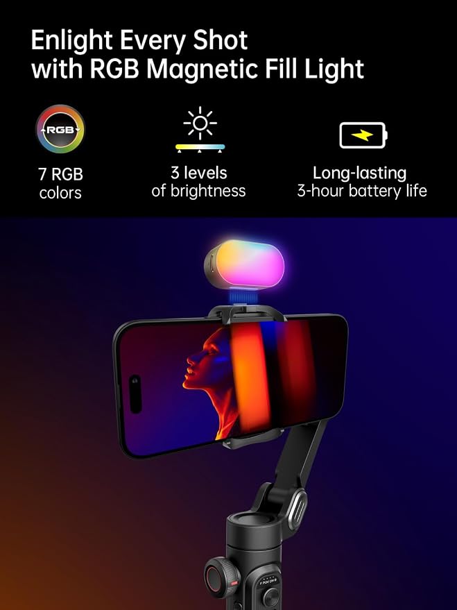 Gimbal stabilizer for Smartphone, Gesture Control/face Tracking, Magnetic Fill - Image 2