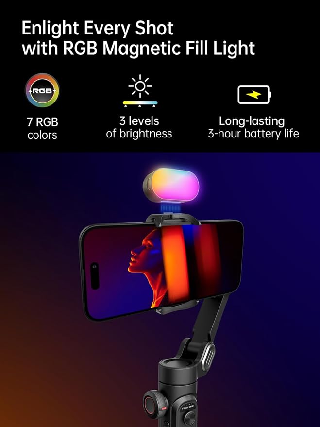 Gimbal stabilizer for Smartphone, Gesture Control/face Tracking, Magnetic Fill - Image 6