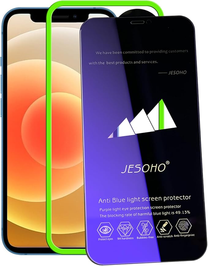 Blue Light Screen Protector for iPhone 12 Mini, Eye Protection Tempered Glass by JESOHO