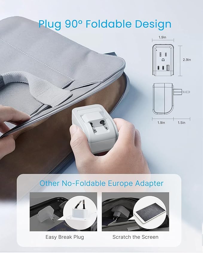 2 Pack European Travel Plug Adapter, VINTAR Foldable International Power Adapter - Image 2