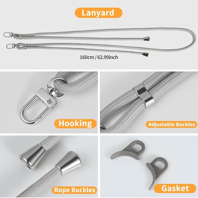 for iPhone 15 Case with 62.99 inch Lanyard, Classic Clear&Gray Magnetic Phone - Image 5