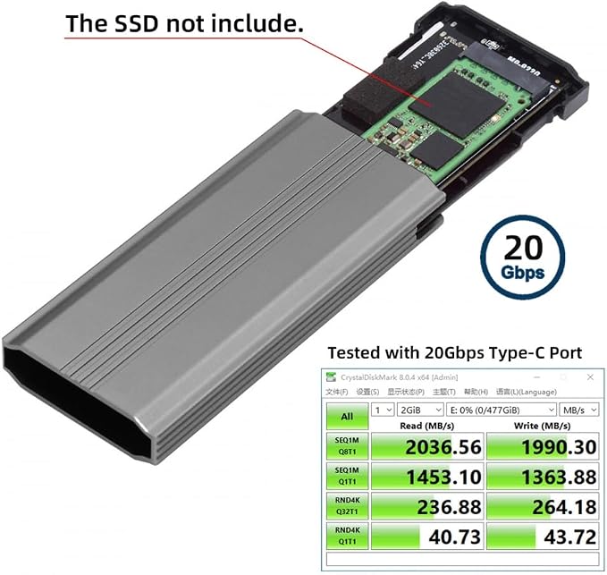 CY Type-C USB3.2 USB4 20Gbps to M-Key M.2 NGFF NVME SATA SSD PCBA Enclosure - Image 6
