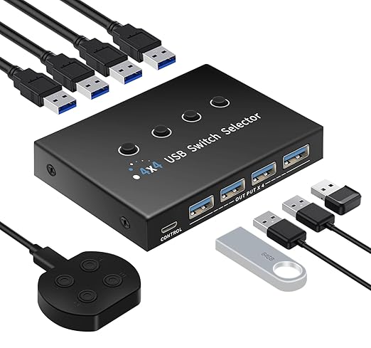 USB 3.0 Switch 4 Computers 3 Computers Keyboard Mouse, 4 Port USB Switcher by newiedkvm