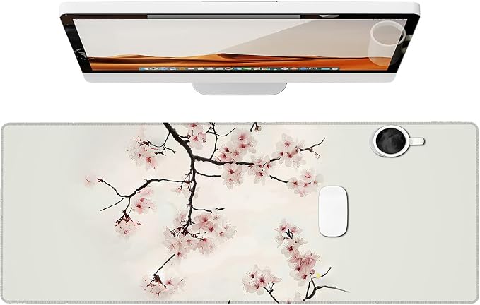 Elegant Cherry Blossom Gaming Mouse Pad, Large Office Desk Mat, Anti-Slip by Unknown
