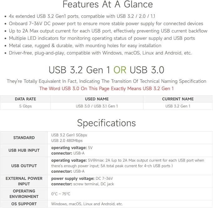 Waveshare 4-Ch USB 3.2 Gen1 HUB, Compatible - Image 4