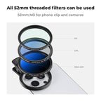 K&F Concept 52mm Clip-on ND2-400 Phone Camera Lens Filter Kit, Adjustable - Image 7