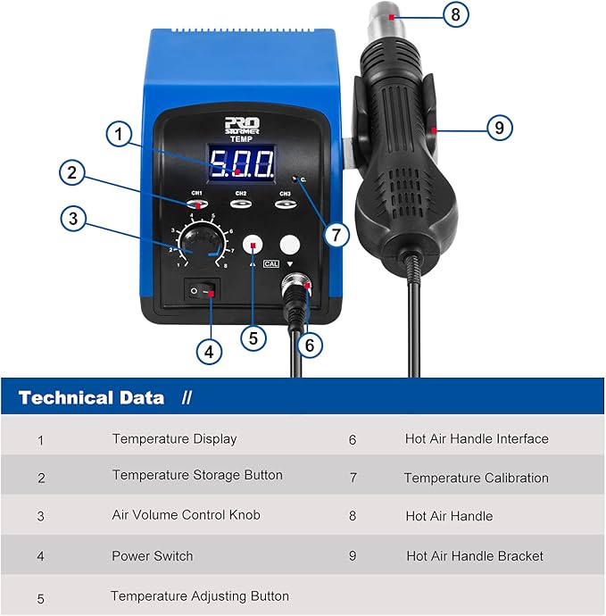 Hot Air Rework Station, Prostormer 120V Digital Display Heat Gun - Image 2