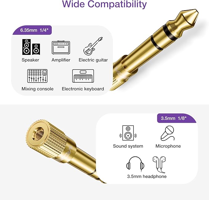 VCE 3.5mm to 1/4 Adapter Stereo Headphone Adapter, 24K Gold-Plated 1/8 to 1/4 - Image 4