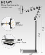 Tablet Floor Stand with 11lb Stable Base & Desk Clamp, Adjustable Height - Image 4