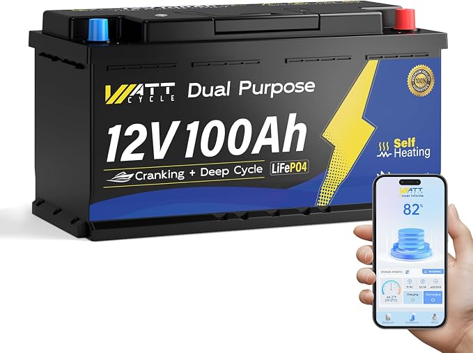 12V 100Ah Marine Starting LiFePO4 Battery Bluetooth, Lithium Battery by Wattcycle