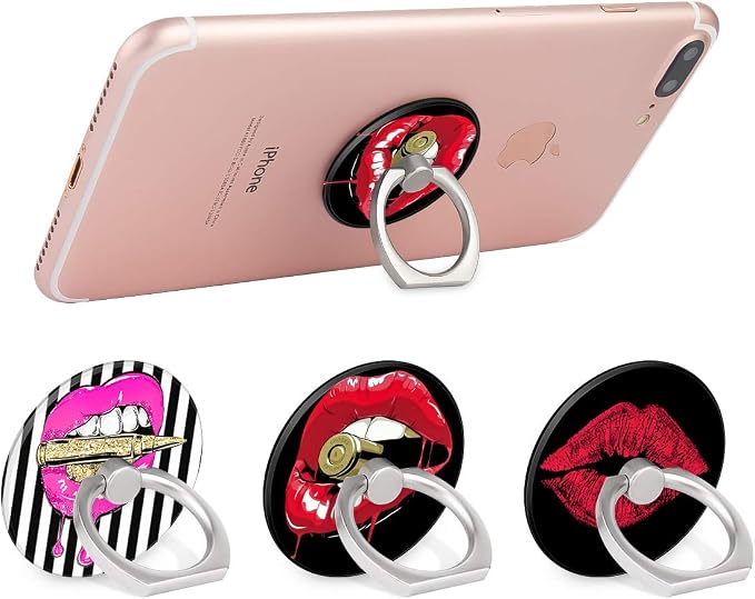 Bonoma Phone Ring Stand, 3 Pack Lips 360 Degree Rotation Finger Grip Stand - Image 3
