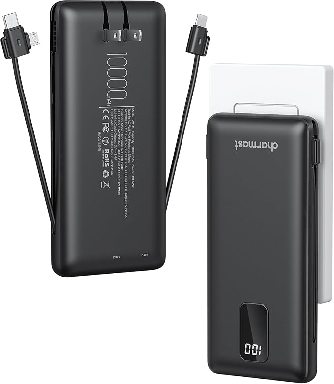 charmast Portable Charger with Built-in Cables & Wall Plug, 10000mAh Portable by Charmast