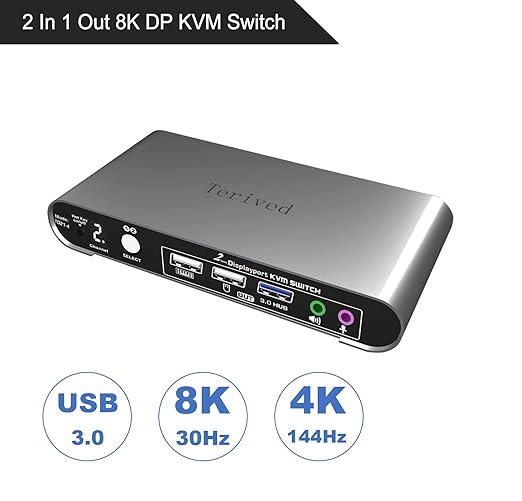 2 Port DP USB 3.0 Automatic KVM Switch Two Computers 1 DisplayPort Monitor - Image 2
