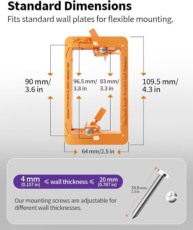 VCE Low Voltage Mounting Bracket Single Gang Wall Plate, Flush Low Voltage Box - Image 7
