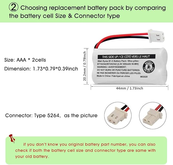 iMah BT162342/BT262342 2.4V 300mAh Ni-MH Cordless Phone Battery Pack, Also - Image 4