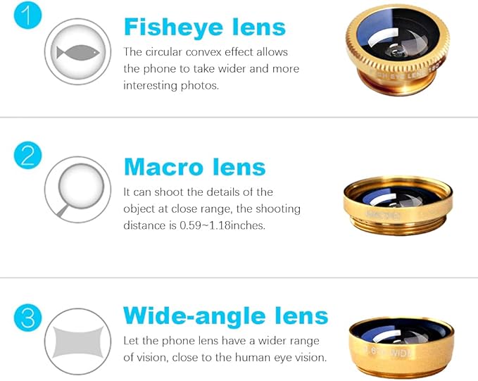 3 in 1 Cell Phone Camera Lens Kit Wide Angle Macro Fisheye Lens Universal - Image 3