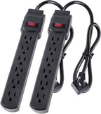 6-Outlet Surge Protector 2pk – 250 Joules, 2ft Cord, 1875W Max – Right Angle by PowerEnvy