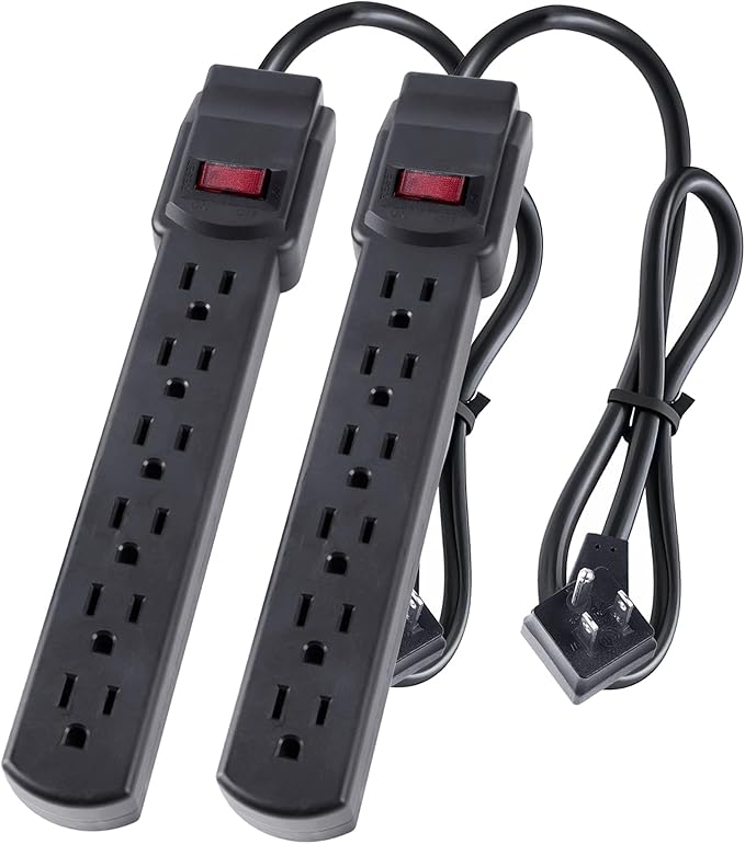 6-Outlet Surge Protector 2pk – 250 Joules, 2ft Cord, 1875W Max – Right Angle by PowerEnvy